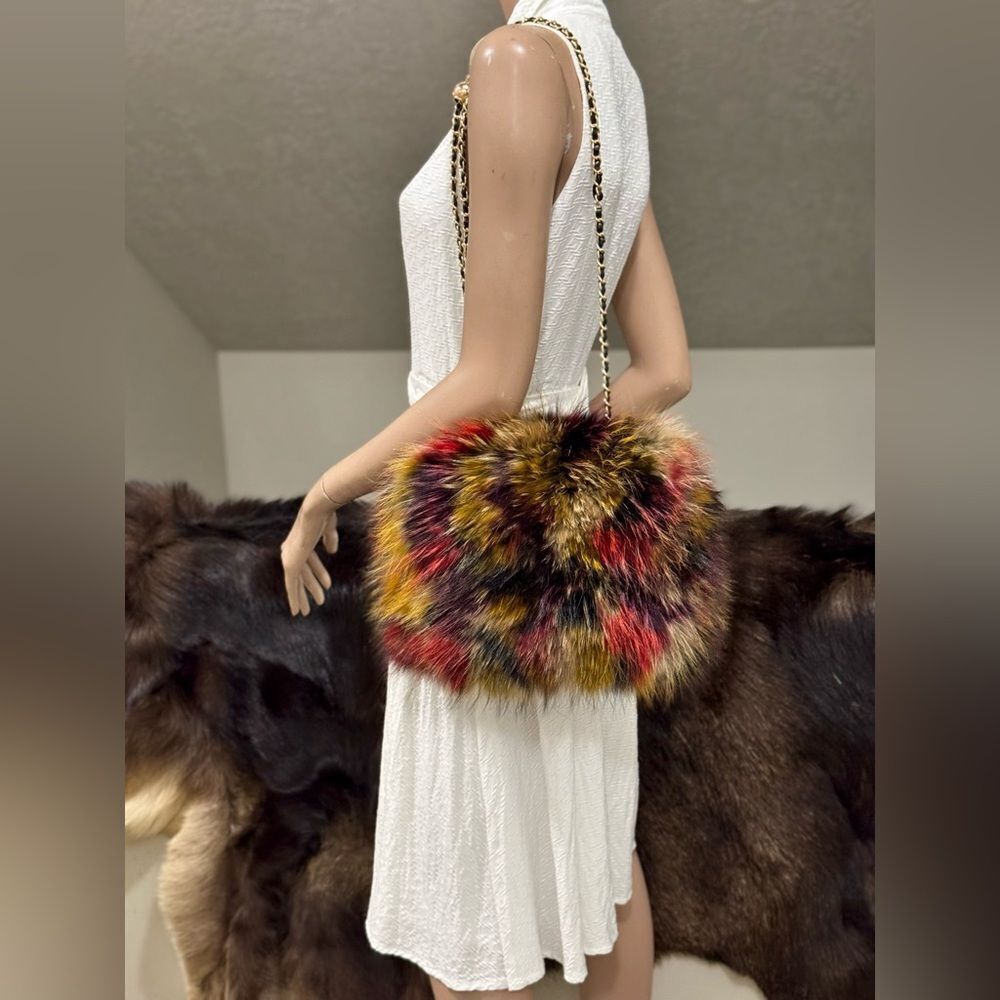 Colorful Premium Finn Raccoon Fur Handmade Fold Over Flap Shoulder Bag/Crossbody